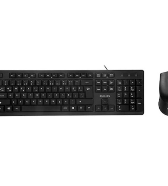 PHILIPS USB 1.2 METRE KABLOLU OFİS TİPİ SİYAH NUM PADLİ TÜRKÇE Q KLAVYE MOUSE SETİ 28817 SPT6234B