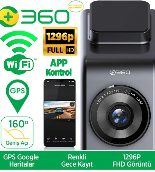 Akıllı Araç İçi Kamera Geniş Açı Gece Görüşlü 1296P FHD 160° 2K +Wifi + GPS G300H